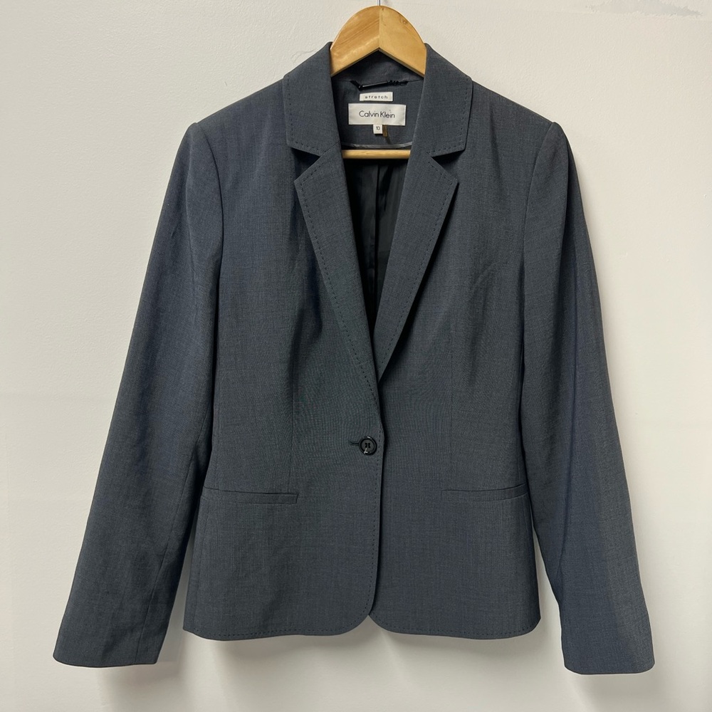 Calvin Klein Grey Blazer Jacket Women's Size 10 Career Business